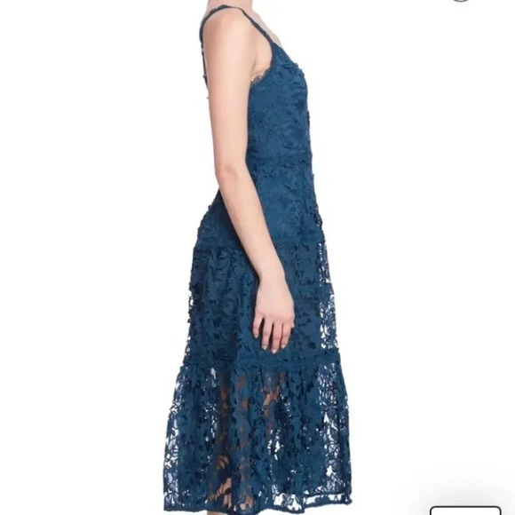 Marchesa Notte Floral Lace Dress 3d Guipure Midi in Jewel Tone Peak Size 6 - Picture 4 of 13